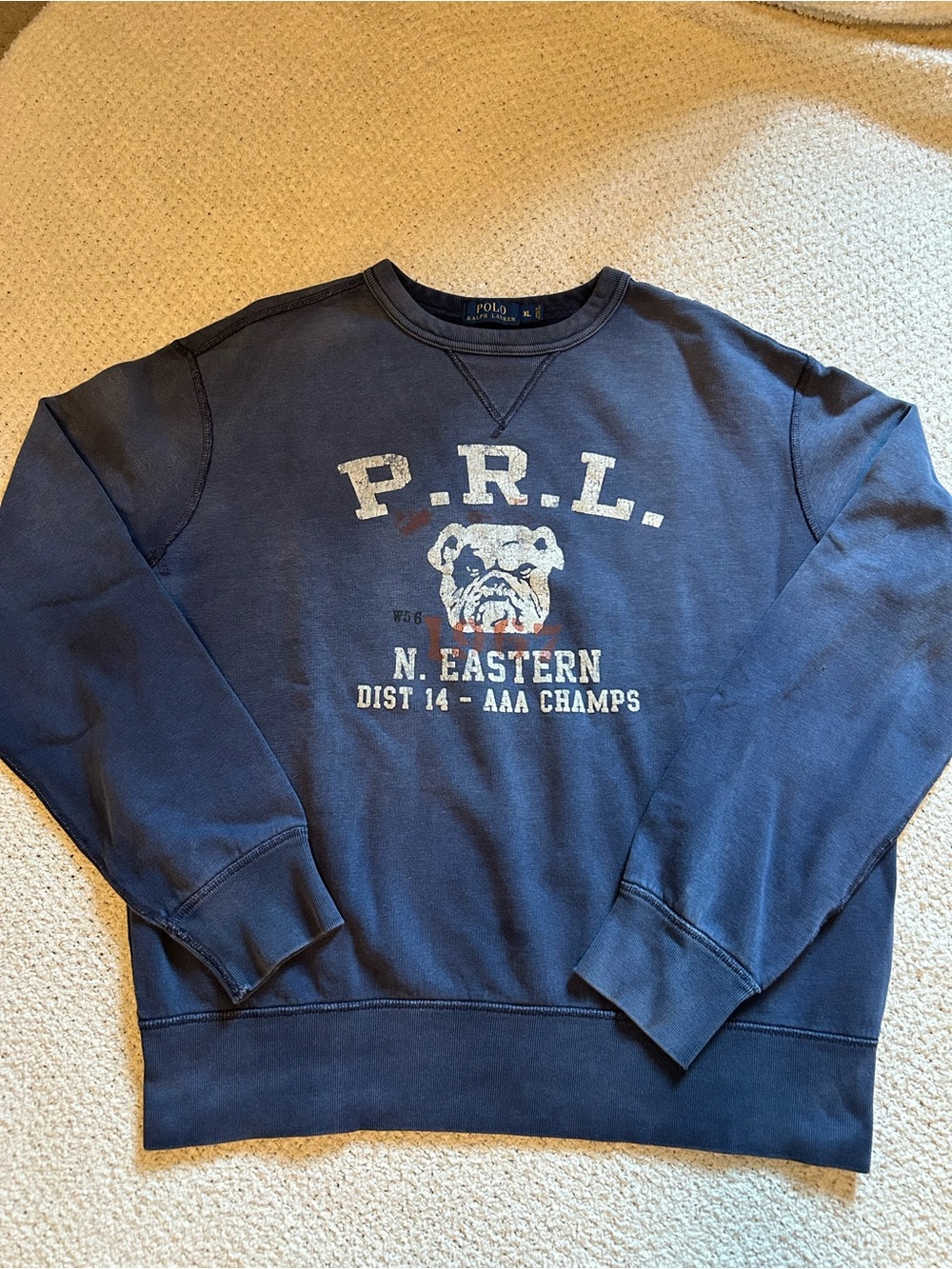 XL Vintage Polo Ralph Lauren Bulldog Sweatshirt P.R.L N. Eastern Dist 14 Champs